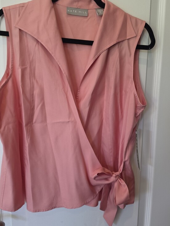 Kate Hill Tops - NWOT Kate Hill Pink Sleeveless Wrap Blouse with Side Tie